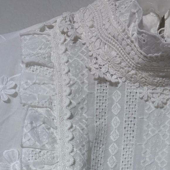 Anna Sui x Inc. White Cotton Embroidered w/ Lace & 3D Flowers. Modest, Feminine - Picture 7 of 16